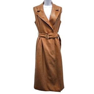 7 for All Mankind Faux Leather Belted Trench Coat Tan Size Medium Office Casual